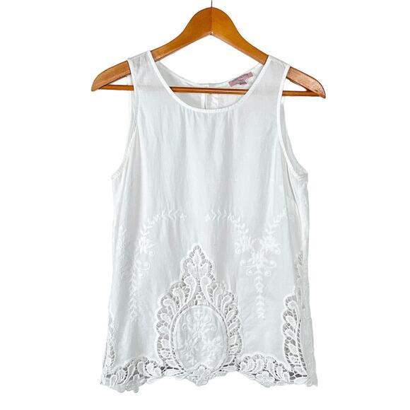 Saint Tropez West 100% Cotton Lace Embroidered Tank Top - Picture 1 of 7